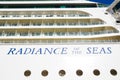 A Cruise ship ` Radiance of the Seas` the image of window`s exterior in close-up, at Sydney Harbour. Royalty Free Stock Photo